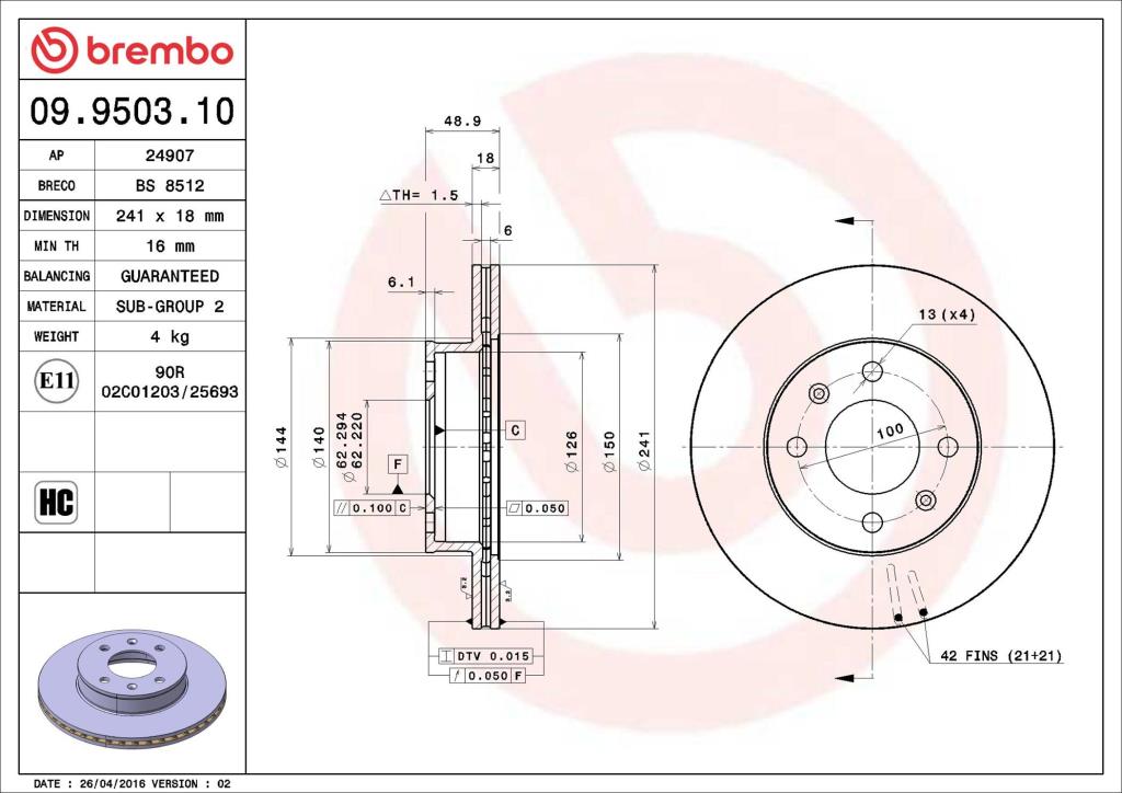 Discos de travão BREMBO 09.9503.10