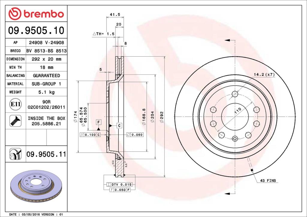 Disques de frein BREMBO ref. 09.9505.11