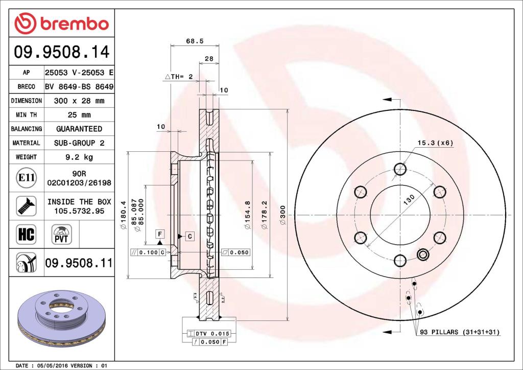 Disques de frein BREMBO ref. 09.9508.14