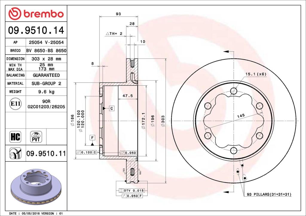 Disques de frein BREMBO 09.9510.14