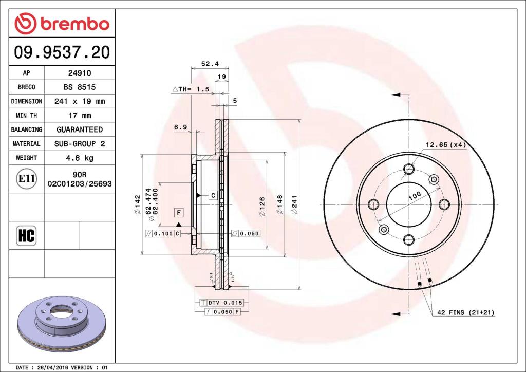 Discos de travão BREMBO 09.9537.20