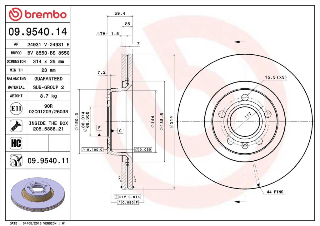 Disques de frein BREMBO 09.9540.11