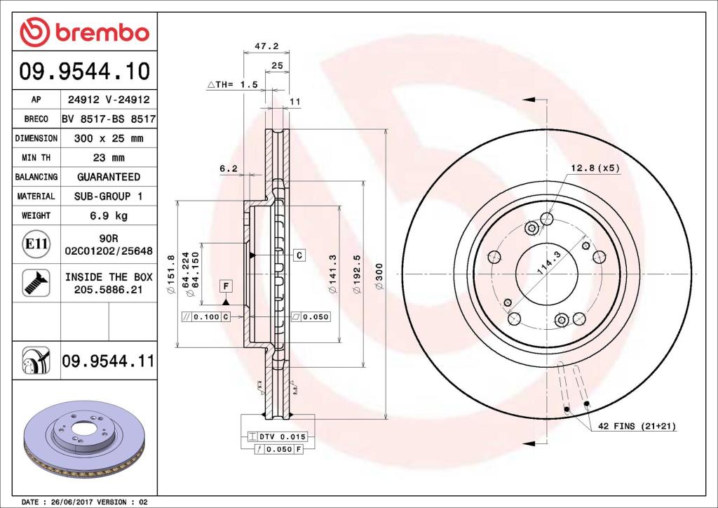 Disques de frein BREMBO 09.9544.11