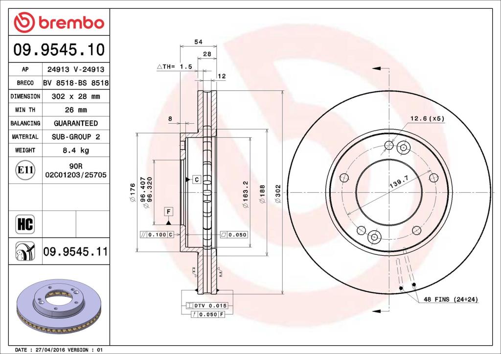 Disques de frein BREMBO 09.9545.11