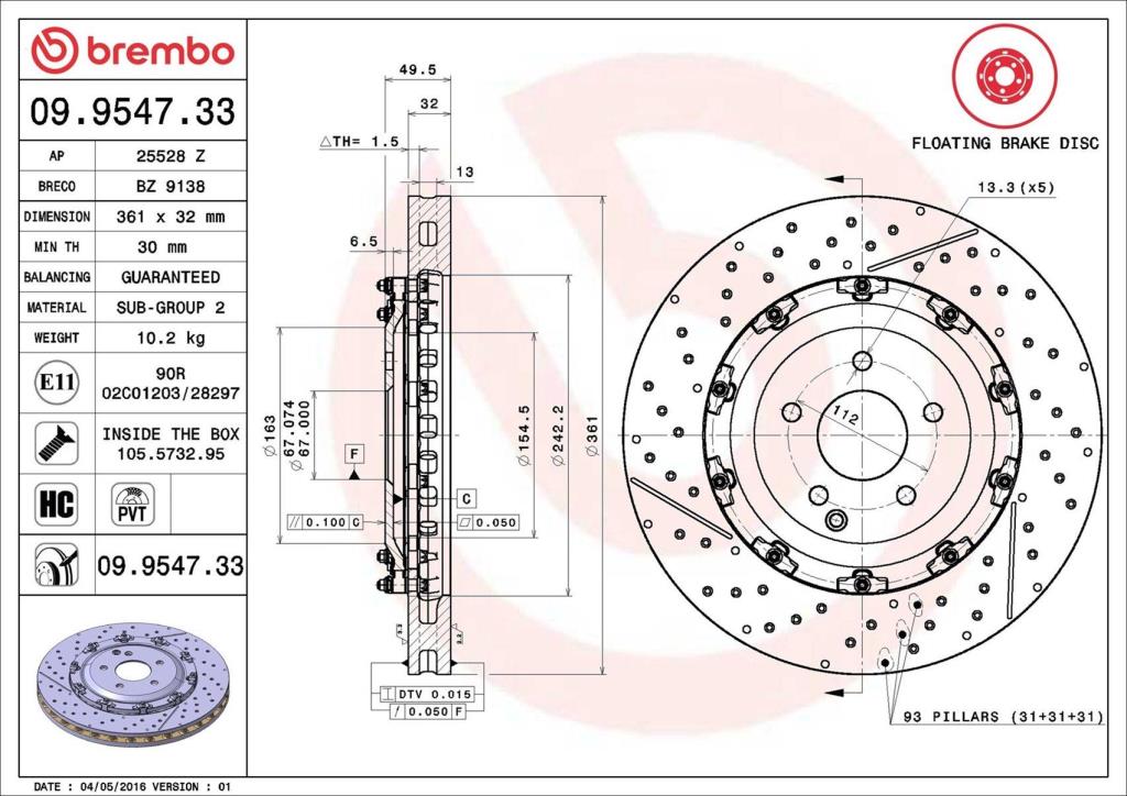 Discos de freno BREMBO ref. 09.9547.33