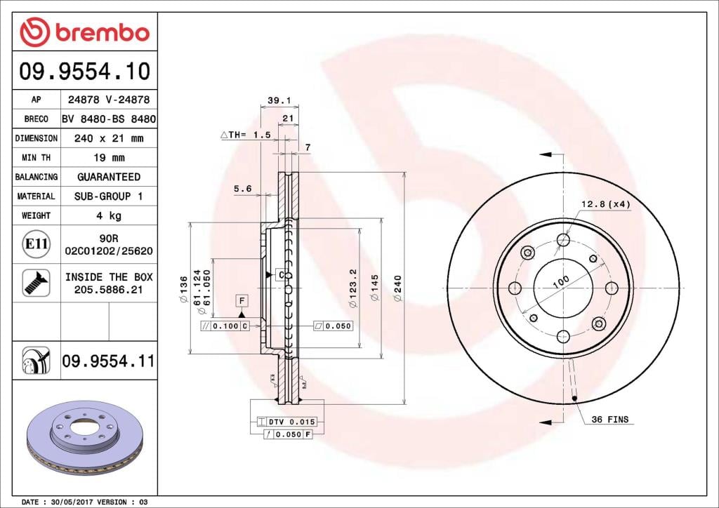 Discos de freno BREMBO ref. 09.9554.10