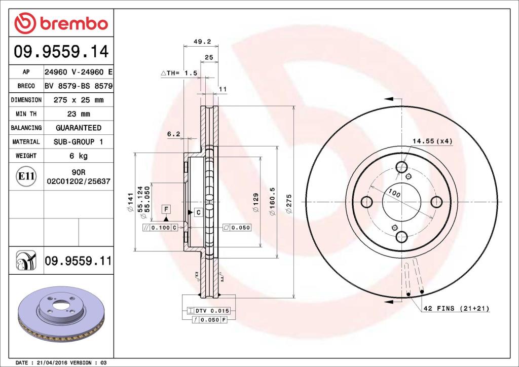 Discos de freno BREMBO ref. 09.9559.11