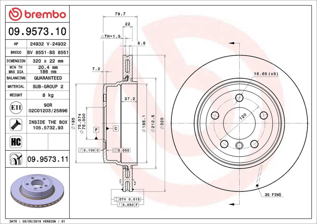 Disques de frein BREMBO ref. 09.9573.11