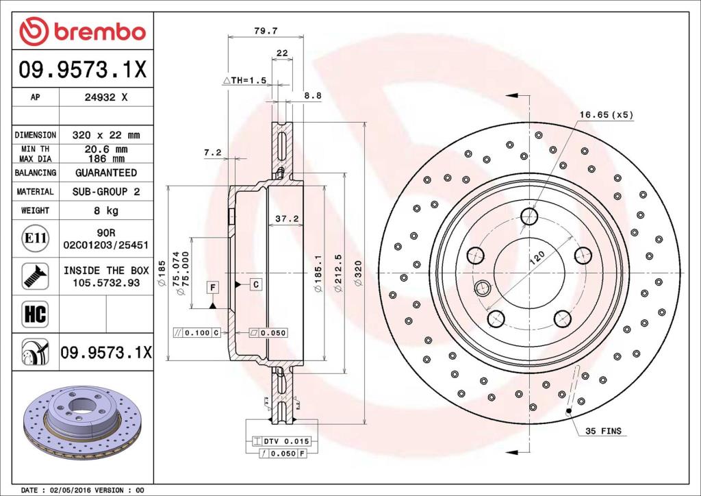 Disques de frein BREMBO ref. 09.9573.1X