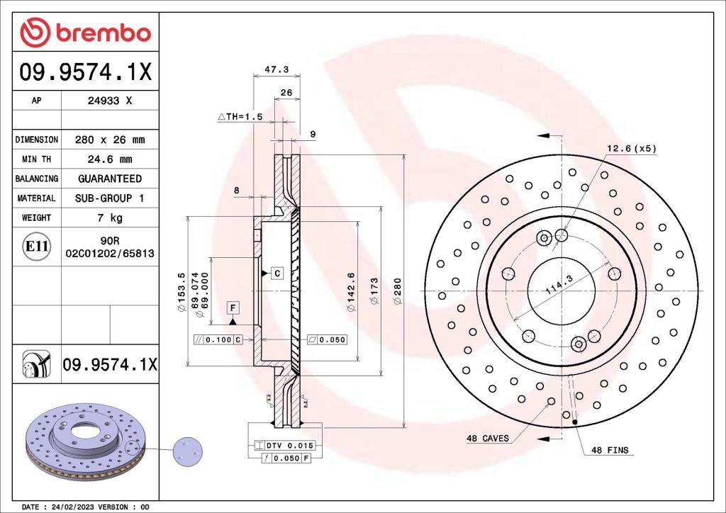 Disques de frein BREMBO ref. 09.9574.1X
