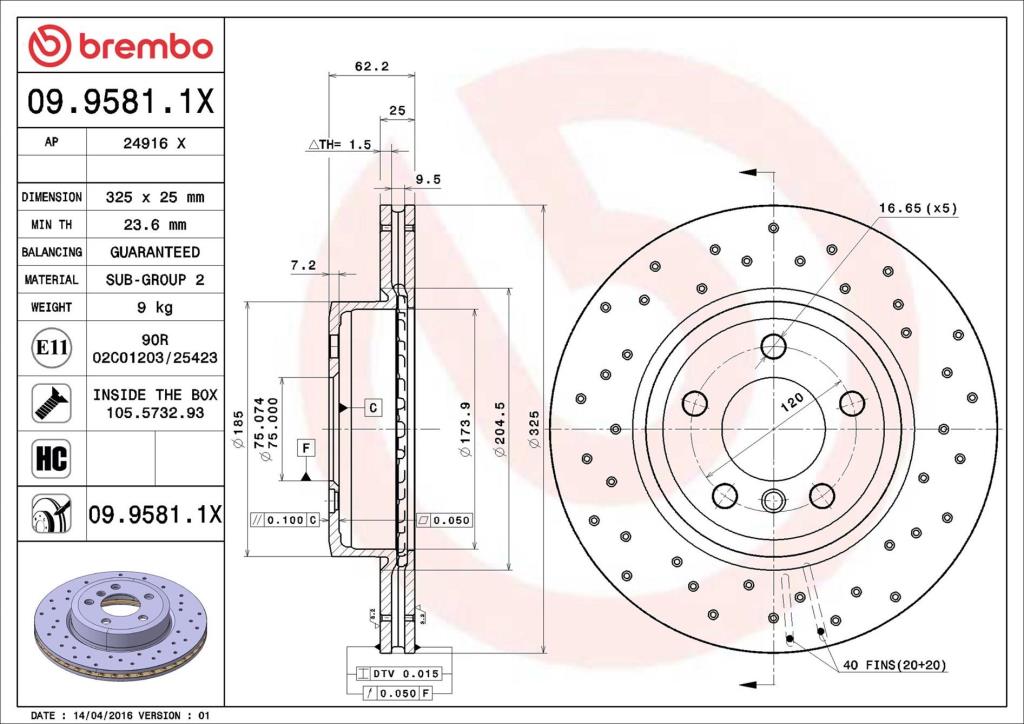 Disques de frein BREMBO 09.9581.1X