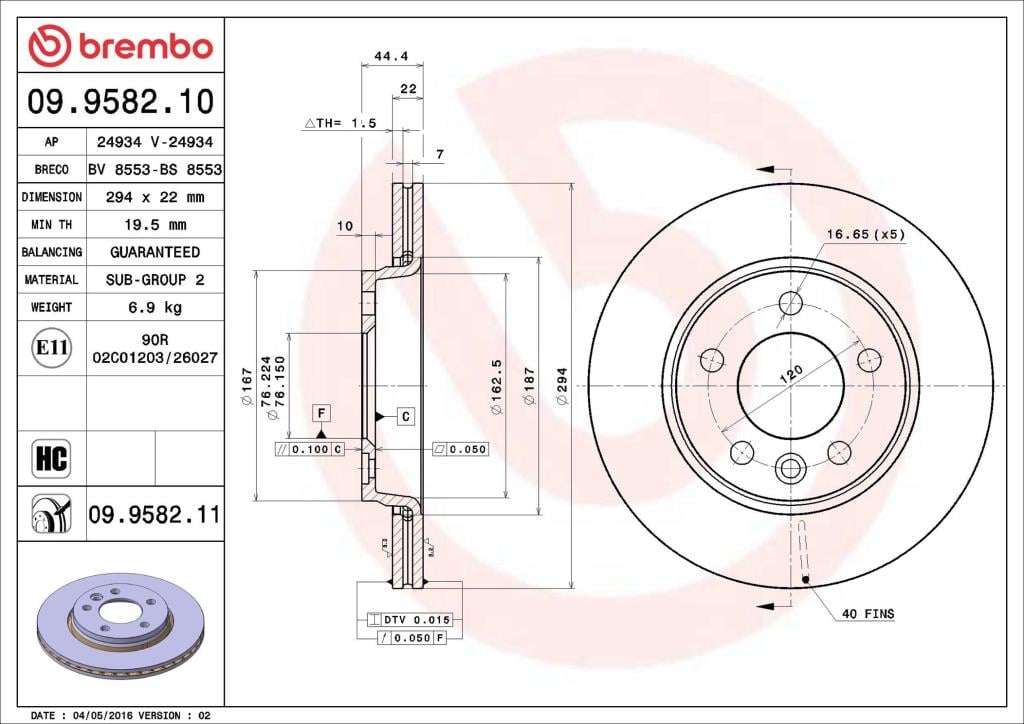 Discos de freno BREMBO ref. 09.9582.10