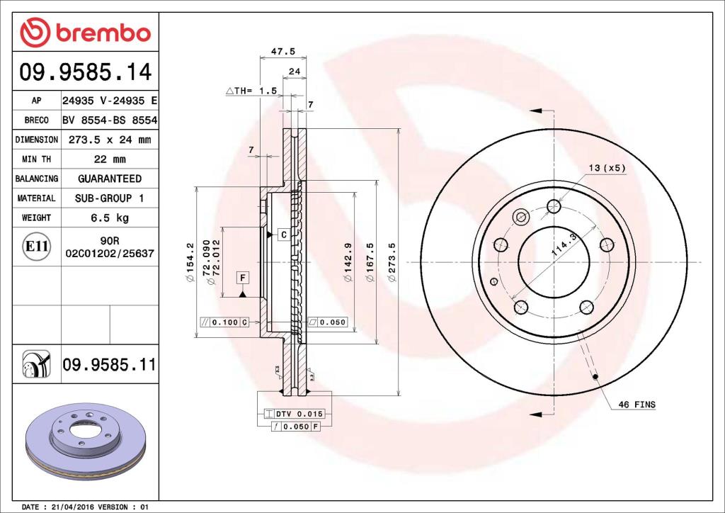 Discos de freno BREMBO ref. 09.9585.11