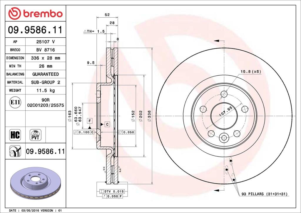 Discos de travão BREMBO ref. 09.9586.11
