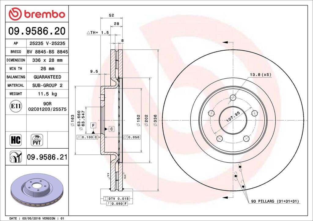 Disques de frein BREMBO 09.9586.21