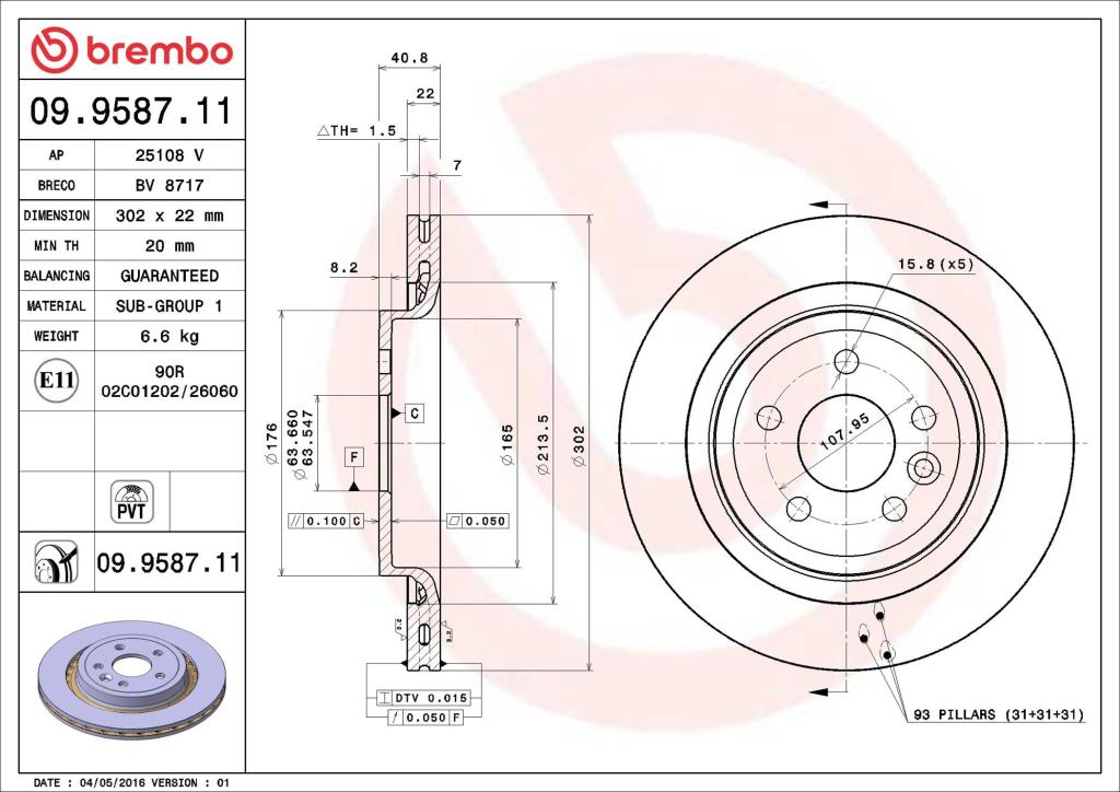 Disques de frein BREMBO ref. 09.9587.11