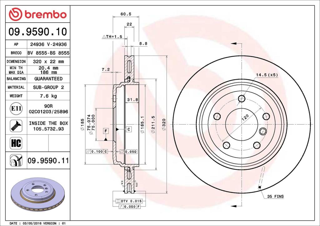 Disques de frein BREMBO ref. 09.9590.11