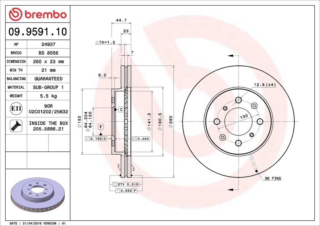 Disques de frein BREMBO 09.9591.10