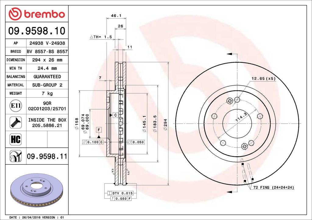 Discos de freno BREMBO ref. 09.9598.11
