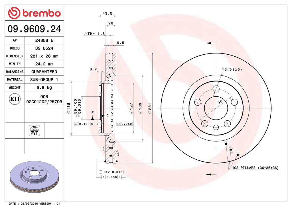 Discos de freno BREMBO ref. 09.9609.24