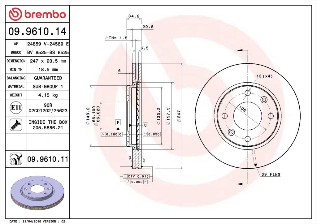 Discos de freno BREMBO ref. 09.9610.14