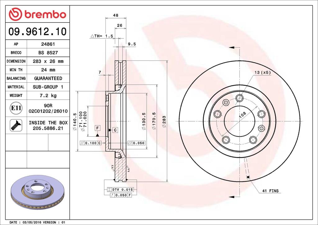 Discos de travão BREMBO ref. 09.9612.10