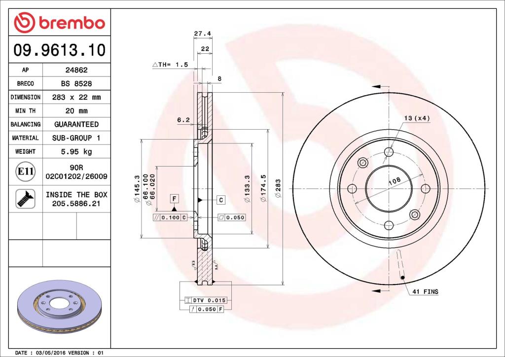 Discos de freno BREMBO ref. 09.9613.10