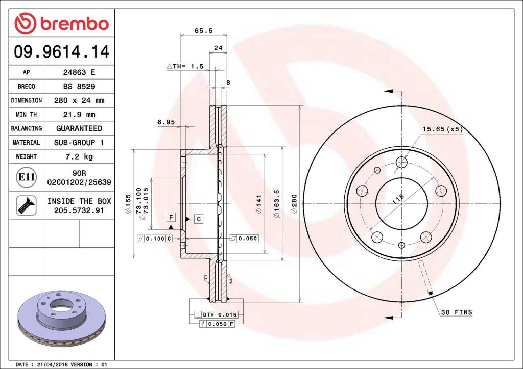 Discos de freno BREMBO ref. 09.9614.14