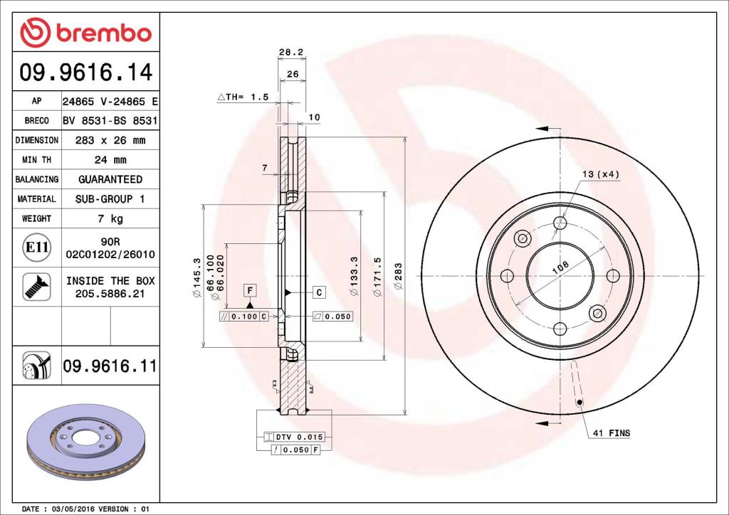 Discos de freno BREMBO ref. 09.9616.14