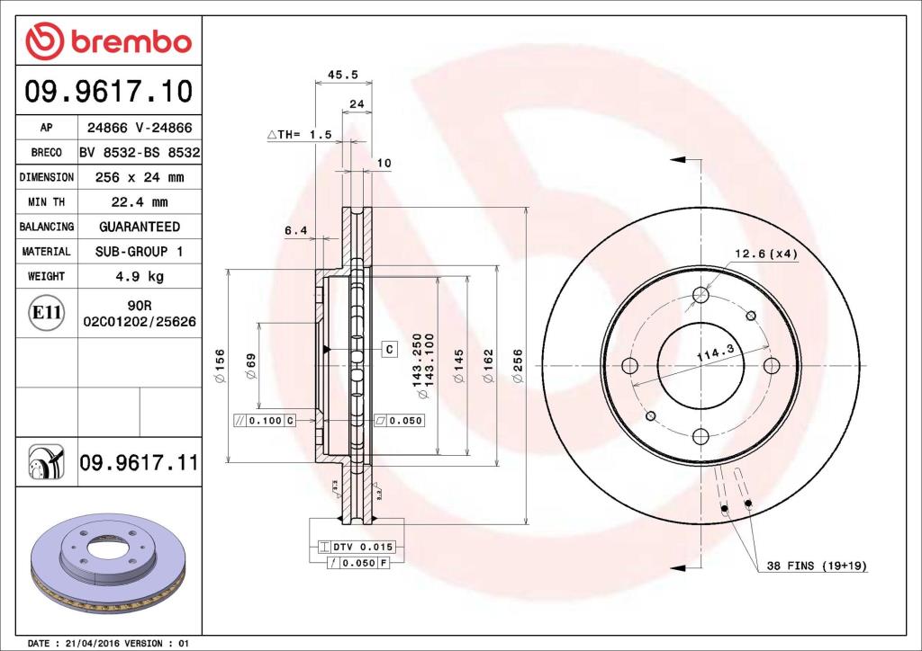 Discos de freno BREMBO ref. 09.9617.11