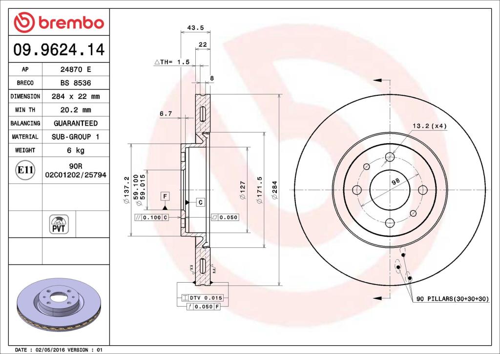 Discos de freno BREMBO ref. 09.9624.14