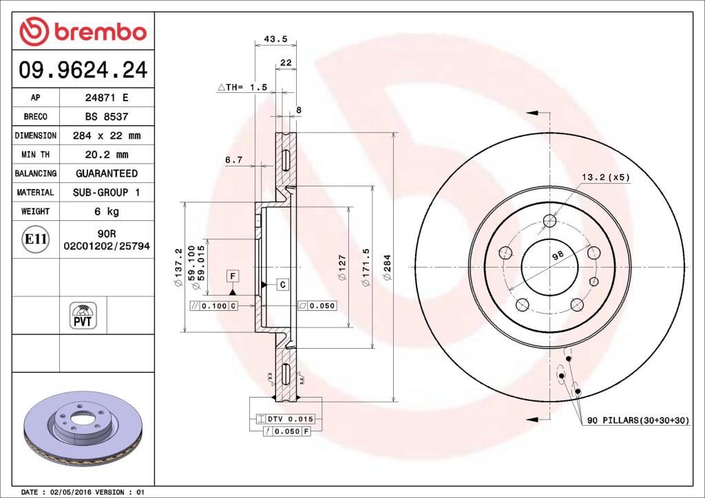 Discos de freno BREMBO ref. 09.9624.24