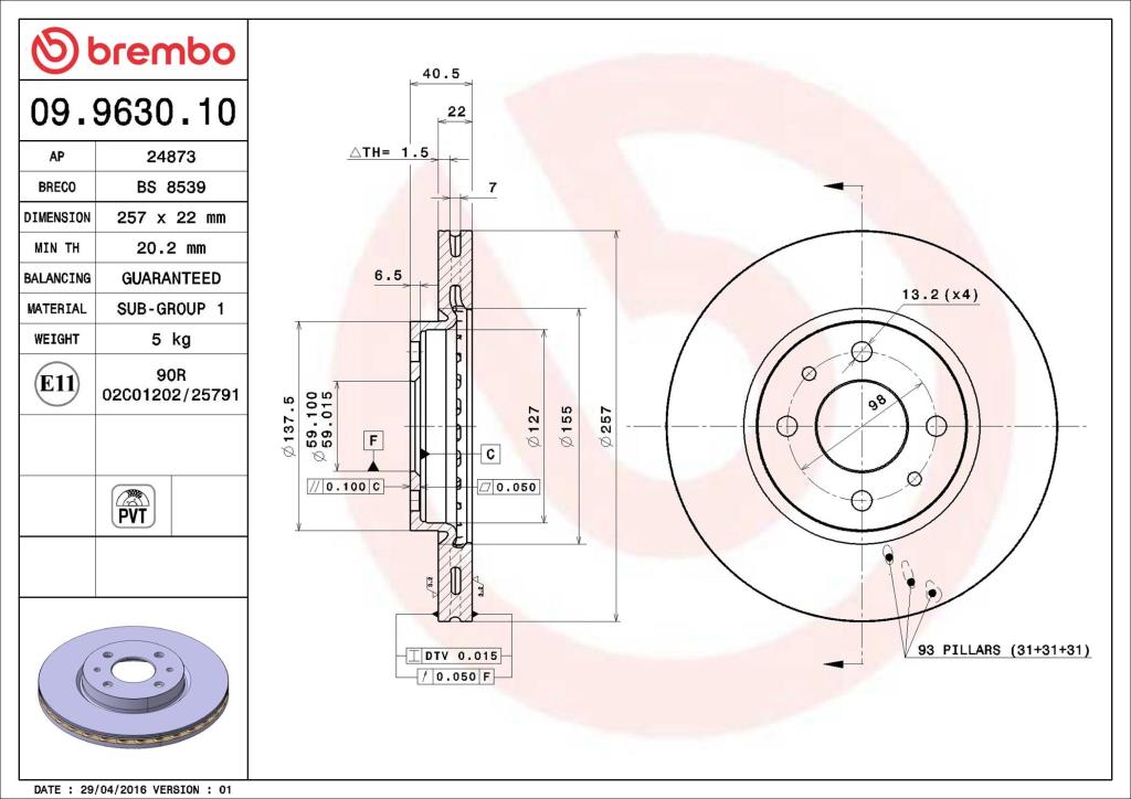 Discos de freno BREMBO ref. 09.9630.10