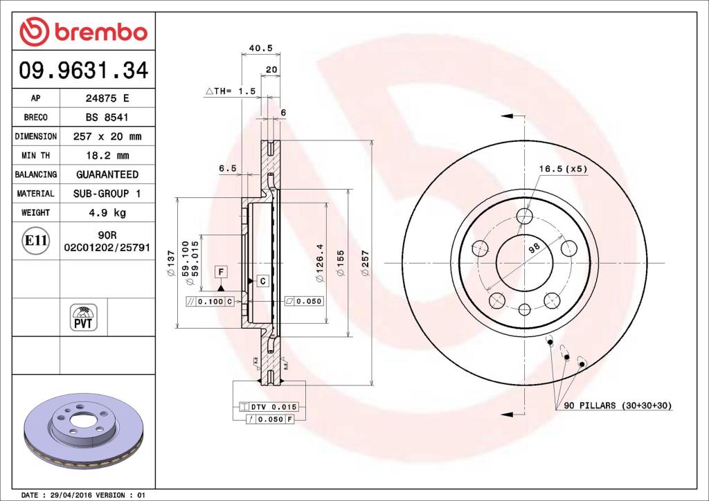 Disques de frein BREMBO 09.9631.34