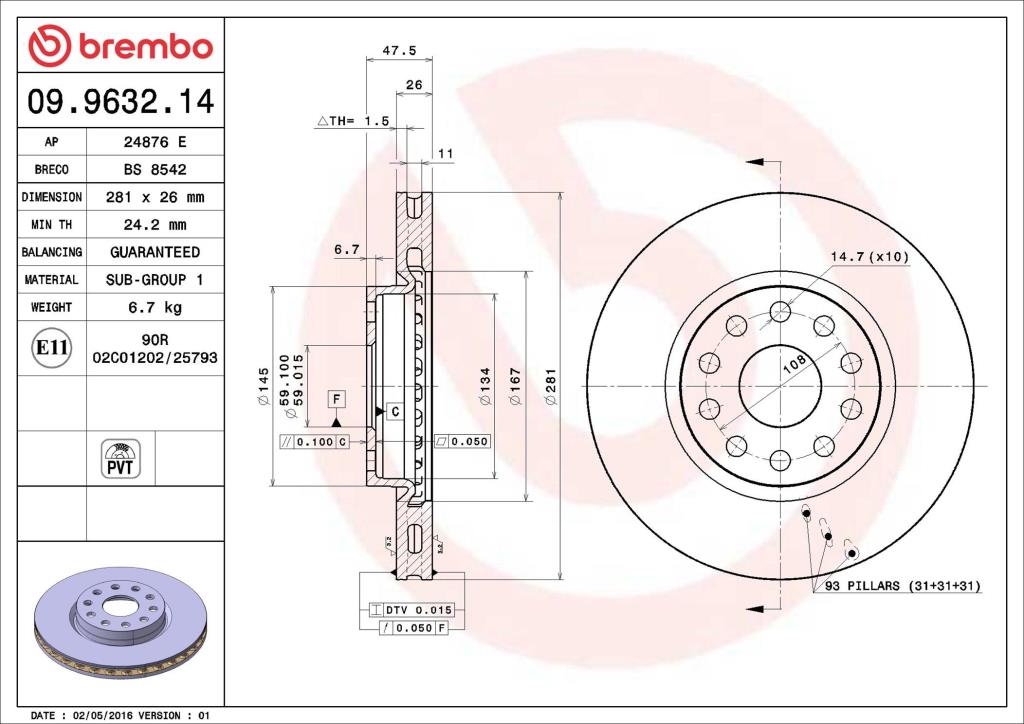 Discos de freno BREMBO ref. 09.9632.14