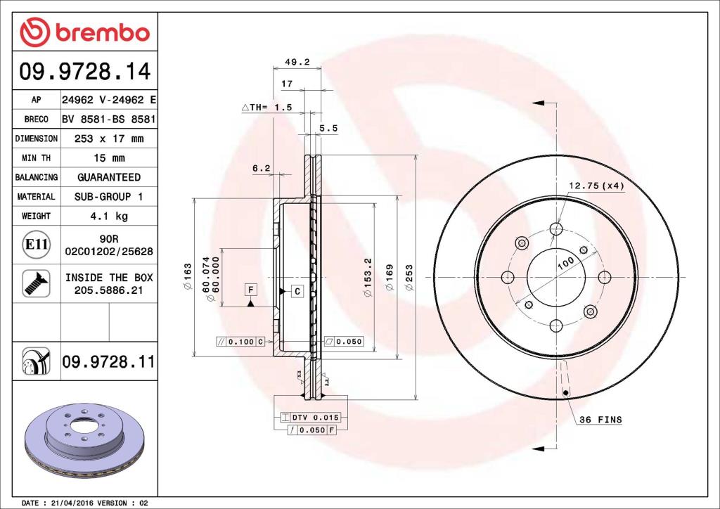 Discos de travão BREMBO ref. 09.9728.14