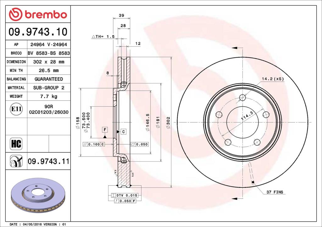 Discos de travão BREMBO 09.9743.11
