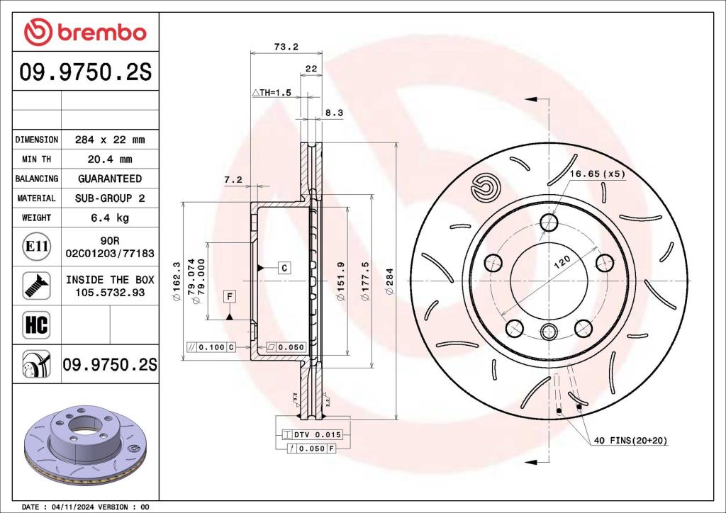 Discos de travão BREMBO 09.9750.2S