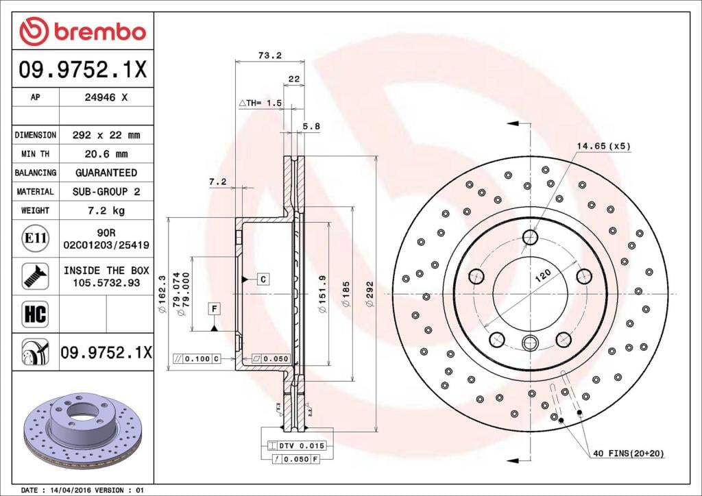 Disques de frein BREMBO 09.9752.1X