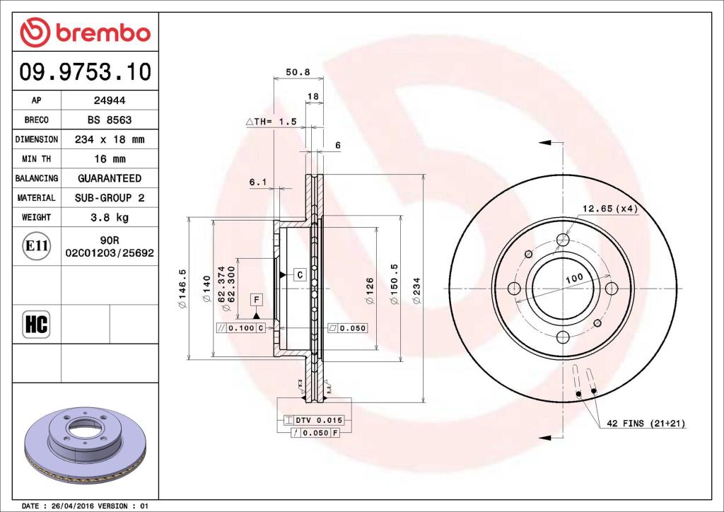 Disques de frein BREMBO 09.9753.10