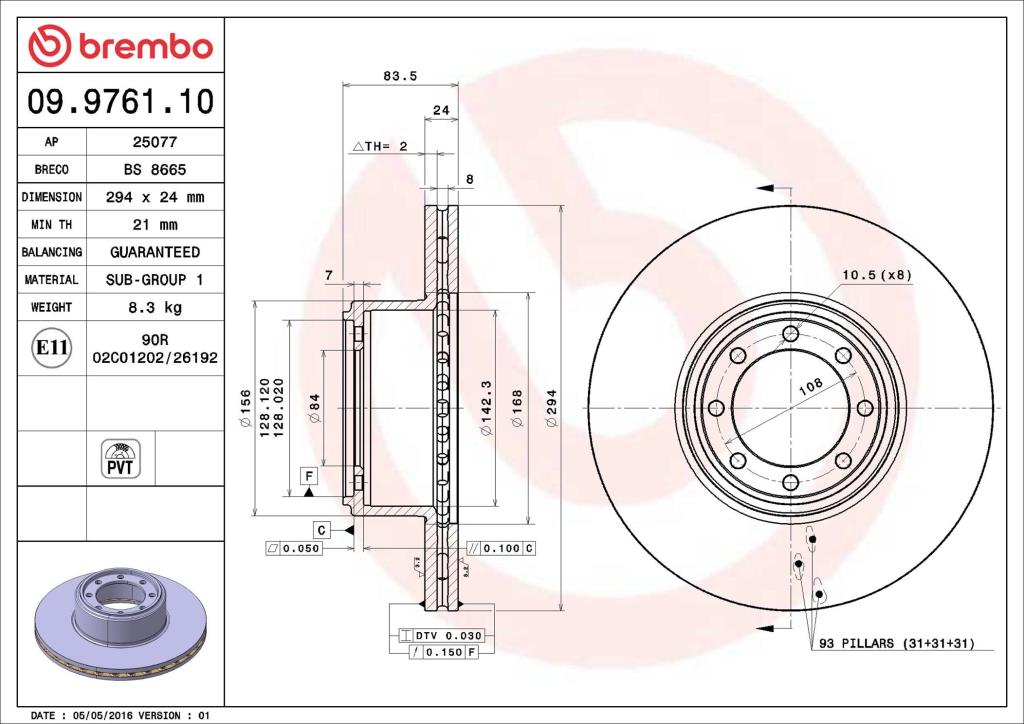 Disques de frein BREMBO 09.9761.10
