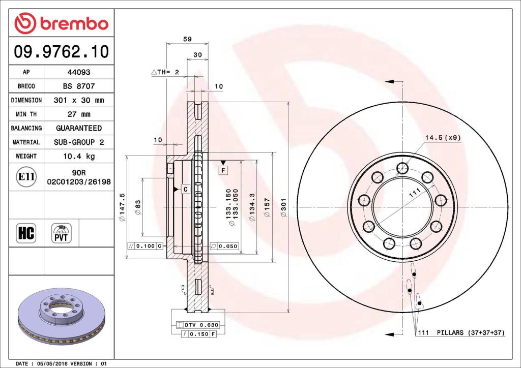 Discos de freno BREMBO ref. 09.9762.10
