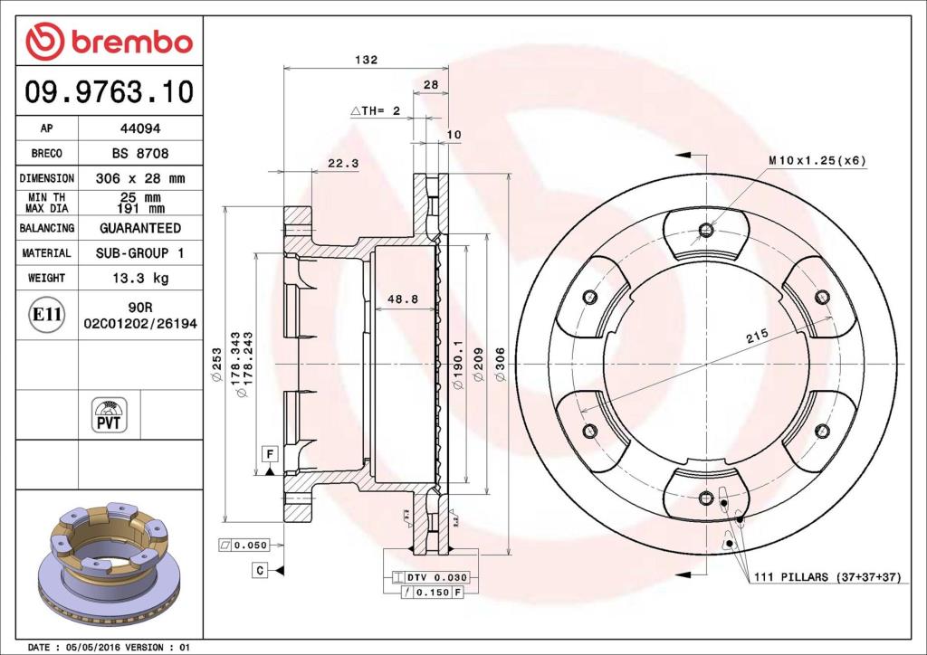 Disques de frein BREMBO ref. 09.9763.10