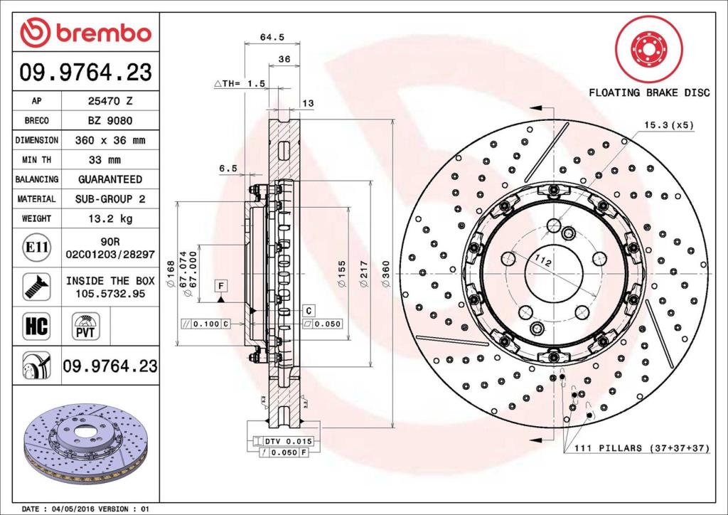 Discos de freno BREMBO ref. 09.9764.23