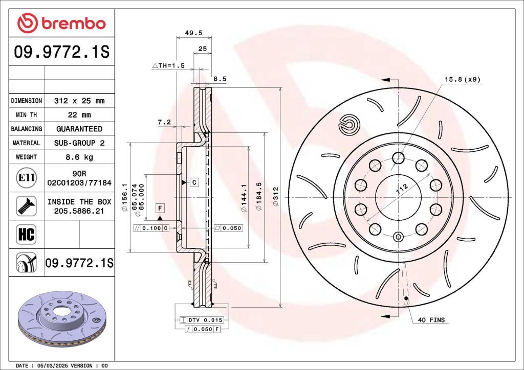 Discos de travão BREMBO ref. 09.9772.1S