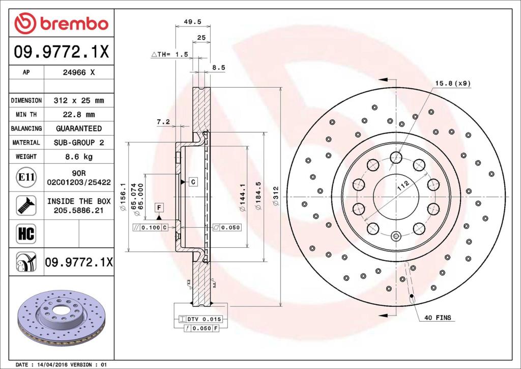 Disques de frein BREMBO ref. 09.9772.1X