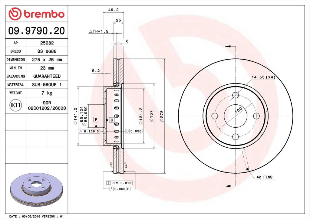Disques de frein BREMBO 09.9790.20