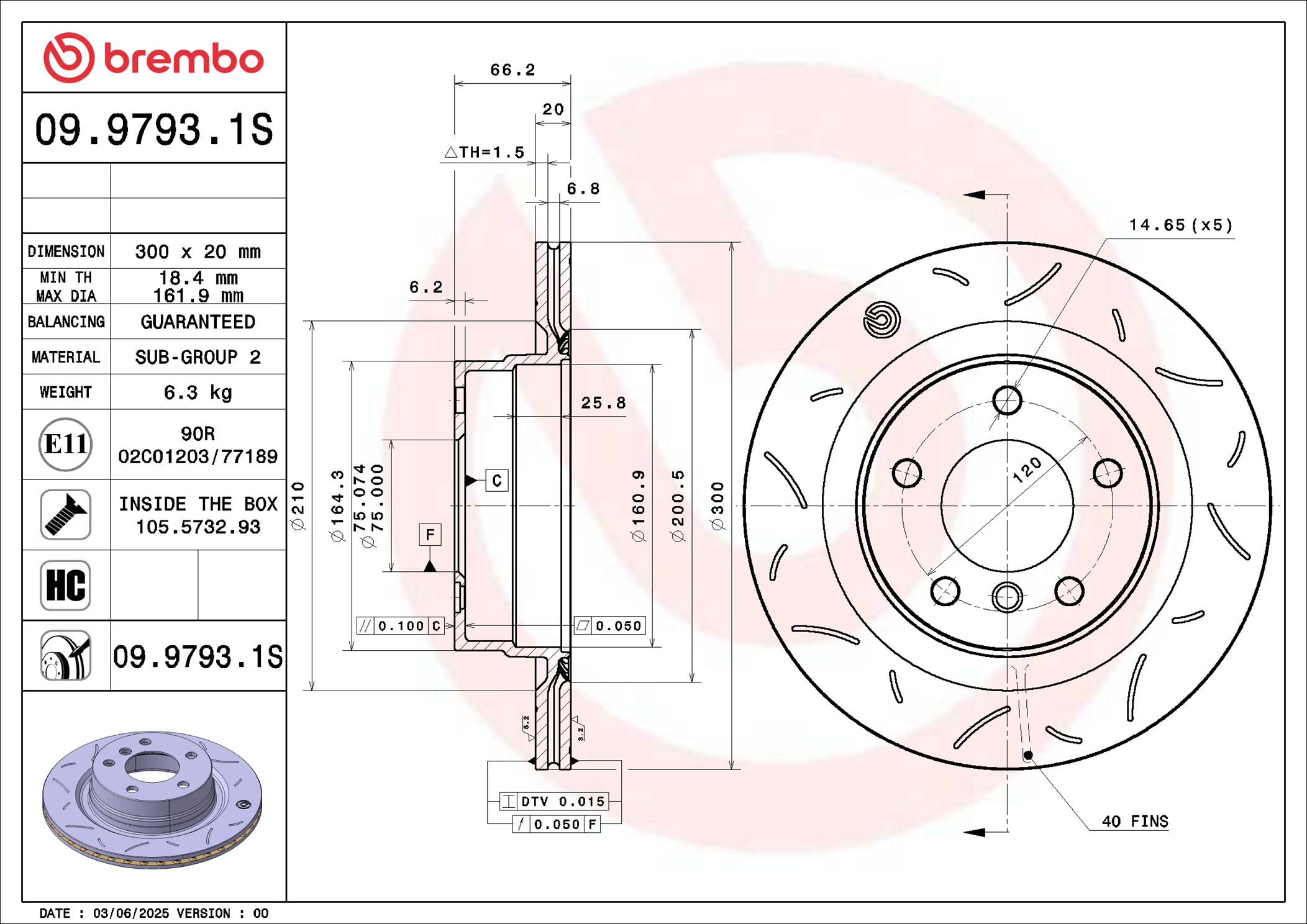 Disques de frein BREMBO 09.9793.1S