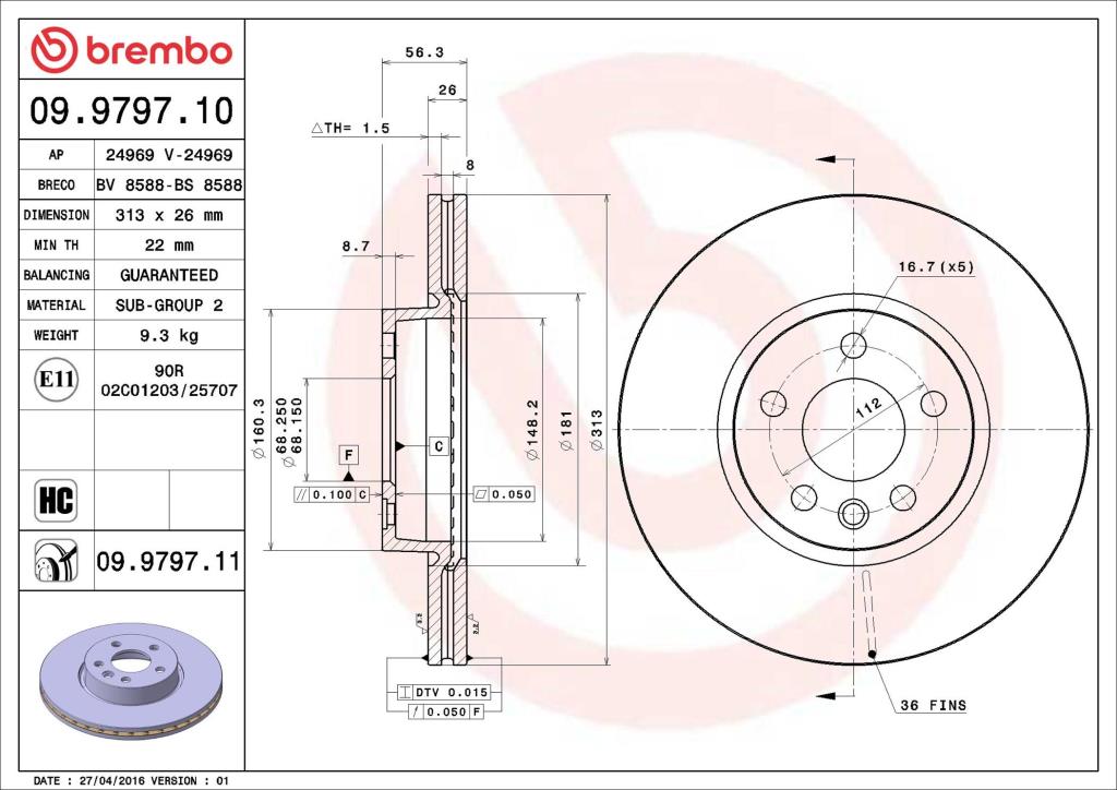 Disques de frein BREMBO 09.9797.11