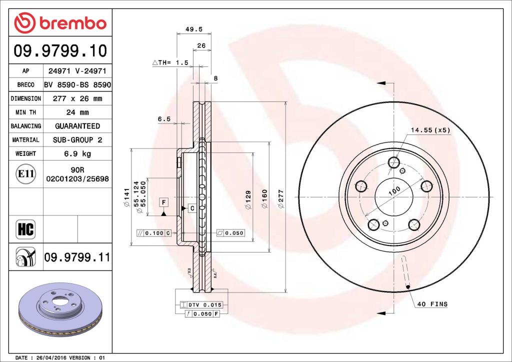 Discos de travão BREMBO ref. 09.9799.11